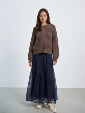 ZhiKnit Sweaters for Women Trendy Long Sleeve Shirts Ribbed Knit Lantern Sleeve Lightweight Sweaters Pullover Knitwear Tops