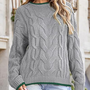 ZhiKnit Sweaters for Women Trendy Crewneck Long Sleeve Color Block Sweater Tops Fall 2025 Chunky Cable Knit Pullover Sweaters