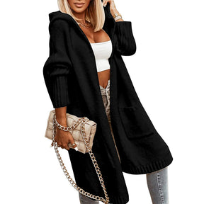 ZhiKnit Womens Long Cardigans Cable Knitted Open Front Oversized Hooded Outerwear Sweater Coat