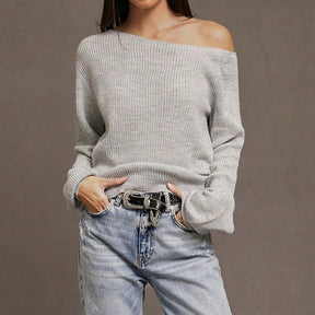 ZhiKnit Womens Off The Shoulder Sweater Asymmetrical Neck Fall Ribbed Knit Long Sleeve Pullover Sweaters Lightweight Top