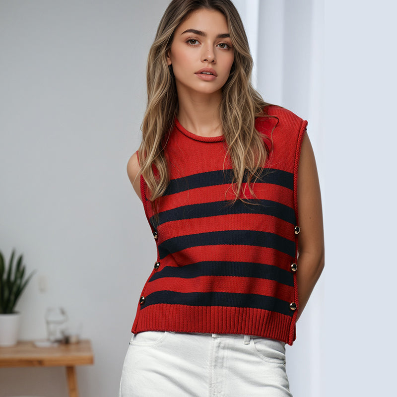 ZhiKnit Women's Round Neck Sleeveless Pullover Ribbed Knit Sweater Vest Top