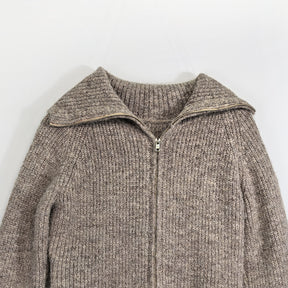 ZhiKnit  Women's zipper lapel cardigan sweater knitted off shoulder autumn hoodie jacket loose fit collar sweater