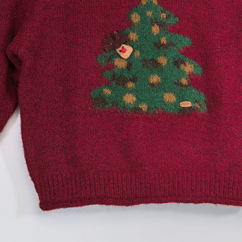 ZhiKnit Women's Christmas sweater paired with innovative printed round neck sweater pullover neck sweater