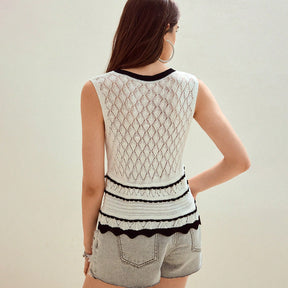 ZhiKnit  Women's Crochet Crew Neck Tops Ruffle Scallop Sleeveless Sweater Vest