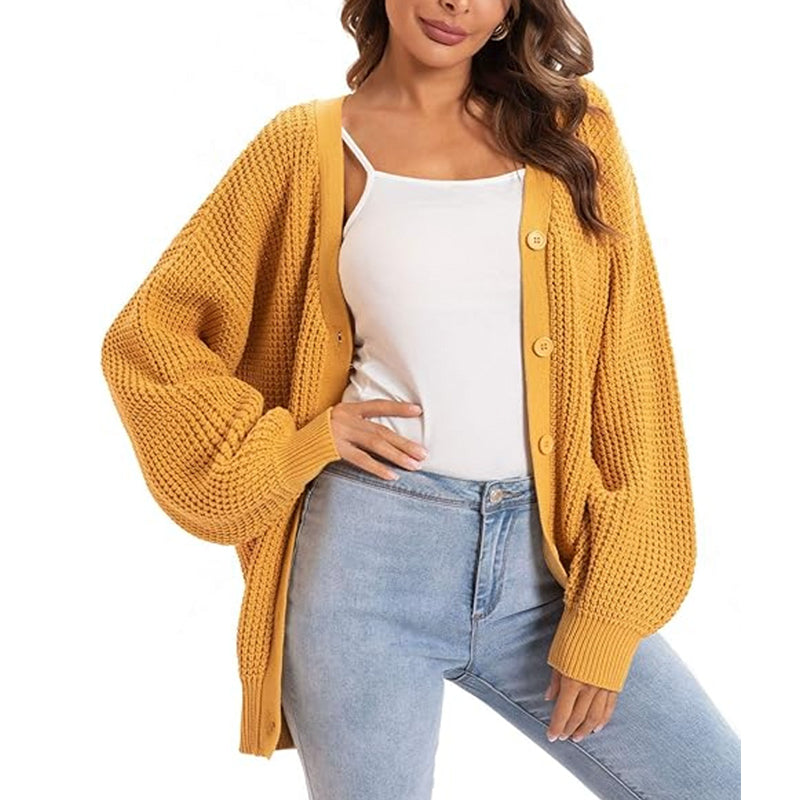 ZhiKnit Cardigan Sweaters for Women 100% Cotton Button-Down Long Sleeve Oversized Knit Outerwear