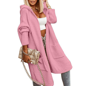 ZhiKnit Womens Long Cardigans Cable Knitted Open Front Oversized Hooded Outerwear Sweater Coat