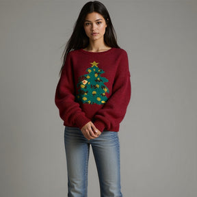 ZhiKnit Women's Christmas sweater paired with innovative printed round neck sweater pullover neck sweater