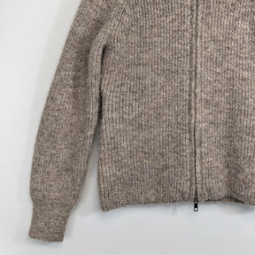 ZhiKnit  Women's zipper lapel cardigan sweater knitted off shoulder autumn hoodie jacket loose fit collar sweater
