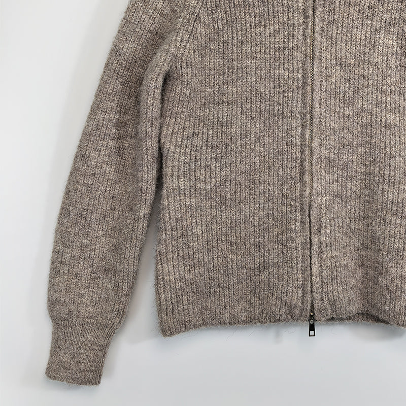 ZhiKnit  Women's zipper lapel cardigan sweater knitted off shoulder autumn hoodie jacket loose fit collar sweater