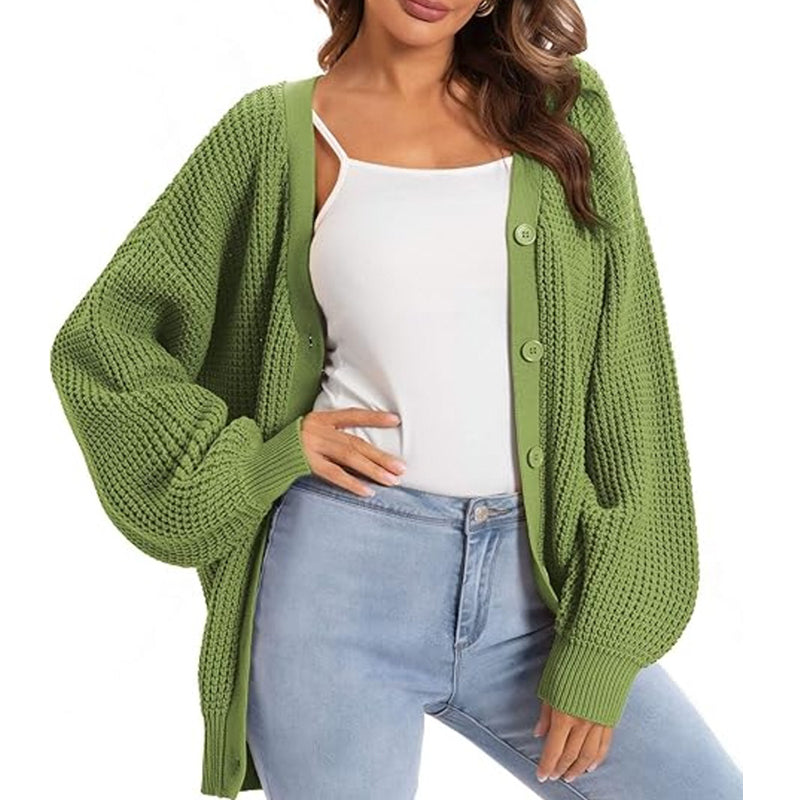 ZhiKnit Cardigan Sweaters for Women 100% Cotton Button-Down Long Sleeve Oversized Knit Outerwear