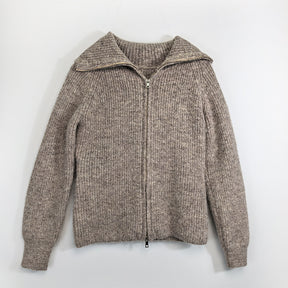 ZhiKnit  Women's zipper lapel cardigan sweater knitted off shoulder autumn hoodie jacket loose fit collar sweater