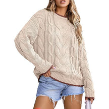 ZhiKnit Sweaters for Women Trendy Crewneck Long Sleeve Color Block Sweater Tops Fall 2025 Chunky Cable Knit Pullover Sweaters