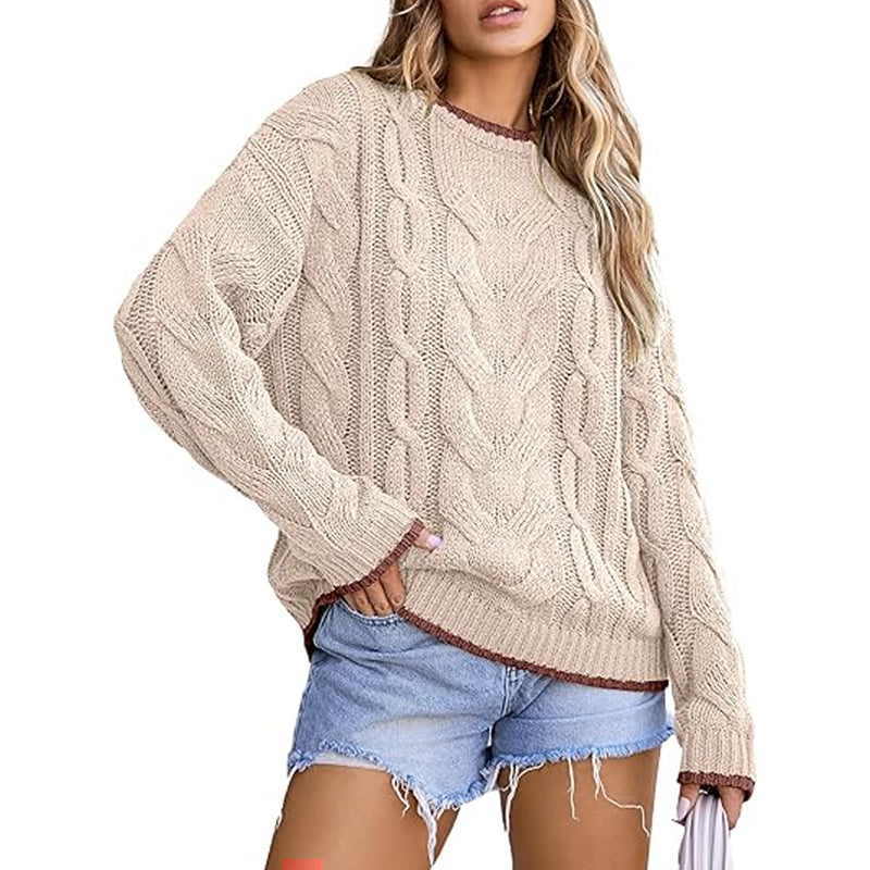 ZhiKnit Sweaters for Women Trendy Crewneck Long Sleeve Color Block Sweater Tops Fall 2025 Chunky Cable Knit Pullover Sweaters