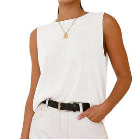ZhiKnit Women's Sleeveless Sweater Vest 2025 Summer Crew Neck Ribbed Knit Lightweight Pullover Casual Loose Fit Tank Tops