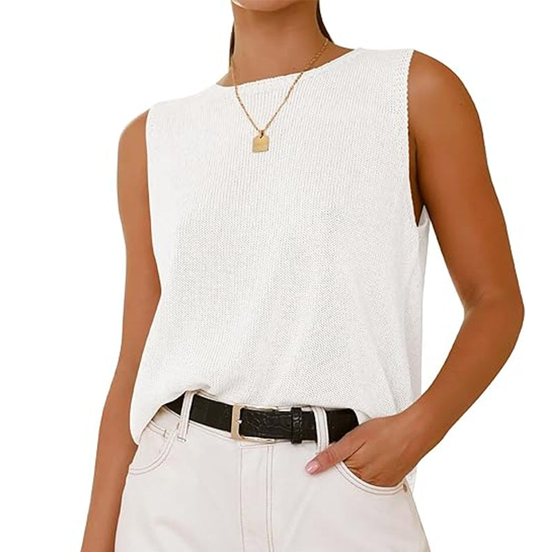 ZhiKnit Women's Sleeveless Sweater Vest 2025 Summer Crew Neck Ribbed Knit Lightweight Pullover Casual Loose Fit Tank Tops