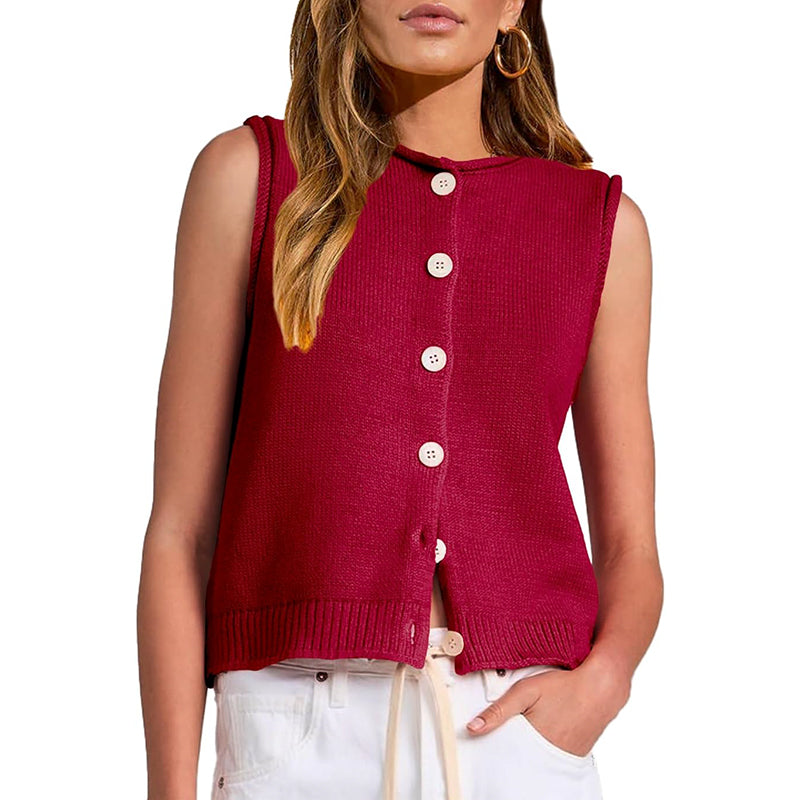 ZhiKnit Womens Casual Crew Neck Sleeveless Sweater Vests 2025 Fall Button Down Ribbed Knit Tank Tops Loose Trendy Cardigans