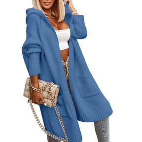 ZhiKnit Womens Long Cardigans Cable Knitted Open Front Oversized Hooded Outerwear Sweater Coat