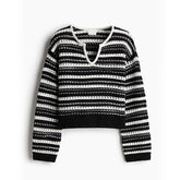 ZhiKnit Women's sweater pullover casual long sleeved V-neck color blocked pullover knitted women's sweater
