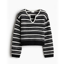 ZhiKnit Women's sweater pullover casual long sleeved V-neck color blocked pullover knitted women's sweater
