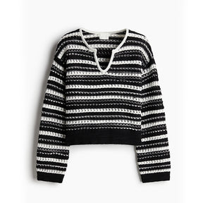 ZhiKnit Women's sweater pullover casual long sleeved V-neck color blocked pullover knitted women's sweater