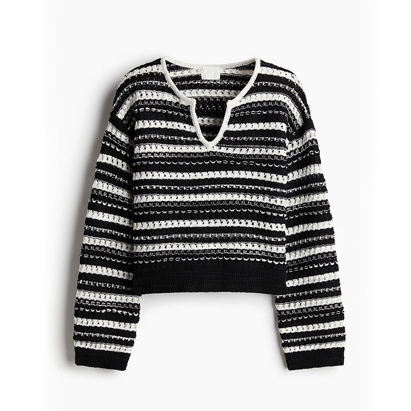 ZhiKnit Women's sweater pullover casual long sleeved V-neck color blocked pullover knitted women's sweater