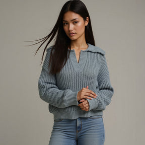 ZhiKnit Women Overized Puff Long Sleeve V Neck Knitted Polo Pullover Sweater Jumper Tops sweater sweaters for women