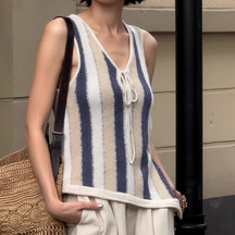 ZhiKnit Women's vest striped sweater vest 2025 summer Y2k split button V-neck sleeveless vest