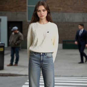 Ladies' Round-neck Embroidered Sweater CrewNeck