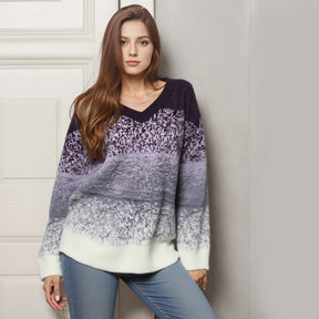 Women's Striped Colorful Sweater Long Sleeves V territory CrewNeck