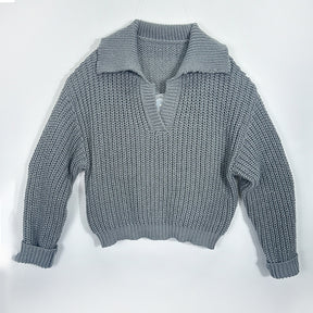 ZhiKnit Women Overized Puff Long Sleeve V Neck Knitted Polo Pullover Sweater Jumper Tops sweater sweaters for women