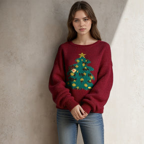 ZhiKnit Women's Christmas sweater paired with innovative printed round neck sweater pullover neck sweater