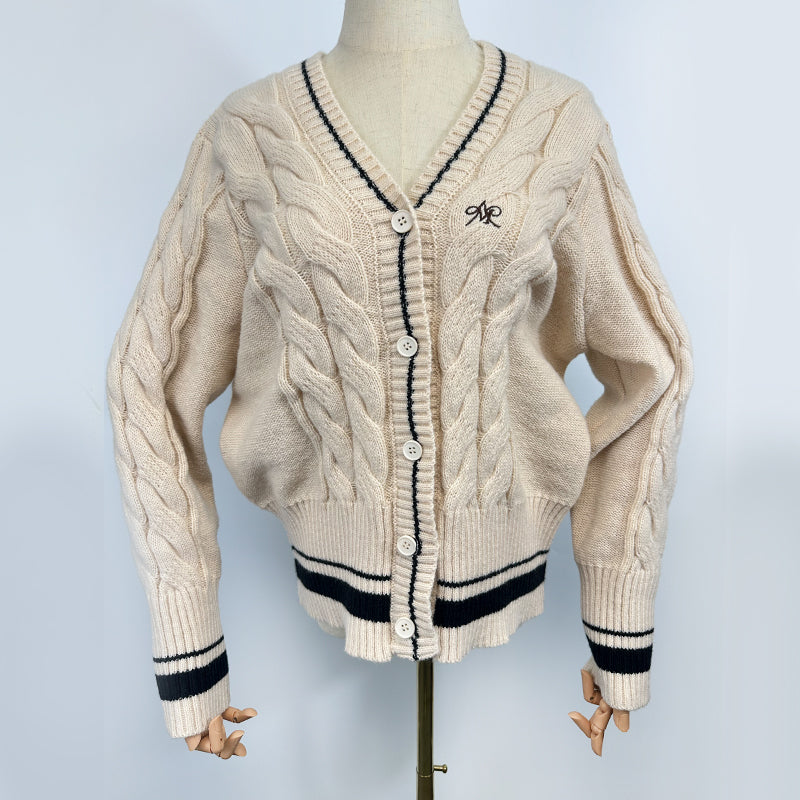 ZhiKnit American retro contrasting coarse needle twisted flower cardigan sweater for women's autumn new slim fit sweater sweater sweater