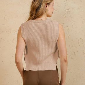 ZhiKnit Women's Tie Side Sweater Vest Tops Split Hem Knitted Sleeveless Crew Neck Tank Fall Top