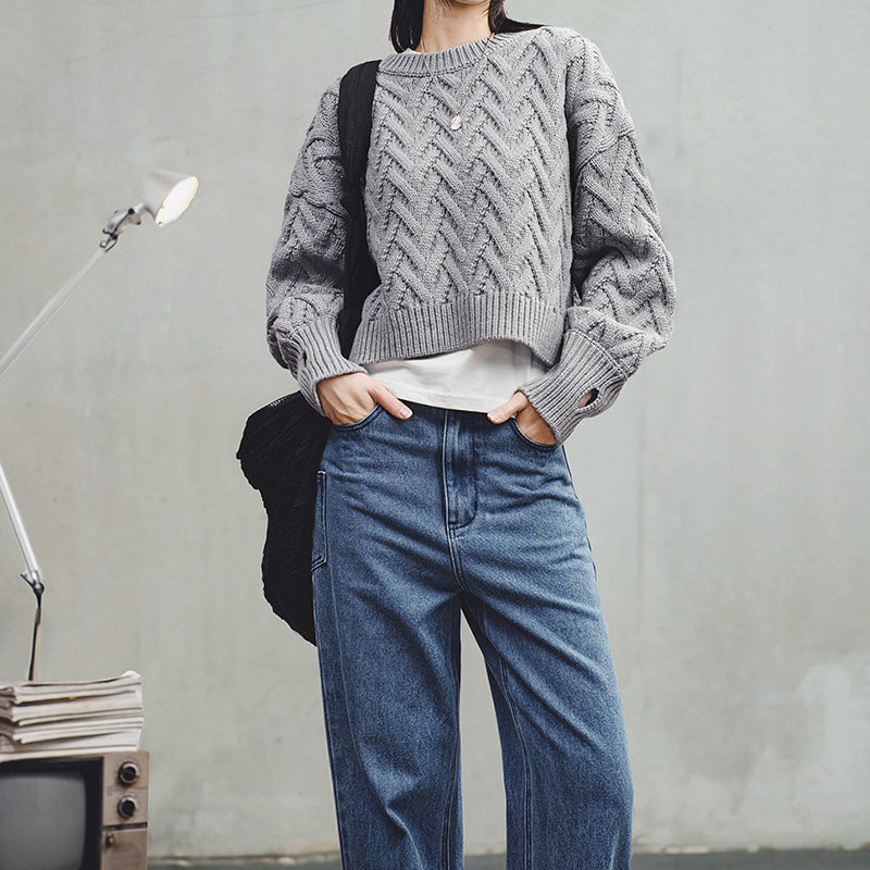 ZhiKnit Womens Sweaters Fall 2025 Cable Knit Long Sleeve Crewneck Oversized Sweater Chunky Pullover Loose Outfits