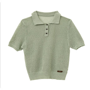 ZhiKnit  Women's Solid Casual Loose Simple Office Pullover Short Sleeve Knit Lapel Tops