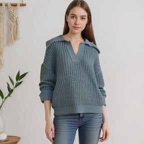 ZhiKnit Women Overized Puff Long Sleeve V Neck Knitted Polo Pullover Sweater Jumper Tops sweater sweaters for women