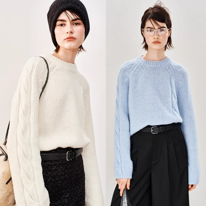 ZhiKnit Wool asymmetrical cable-knit sweater with a plush feel