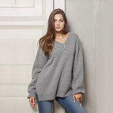 ZhiKnit Women’s V Neck Sweaters Long Sleeve Ribbed Soft Knit Pullover Cozy Lightweight Casual Tops