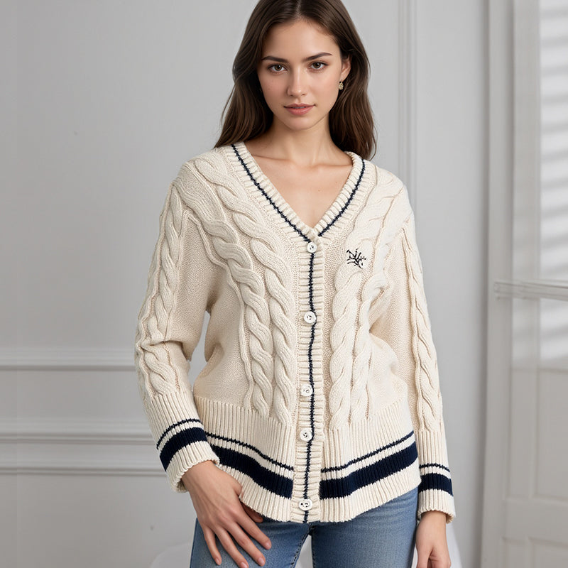 ZhiKnit American retro contrasting coarse needle twisted flower cardigan sweater for women's autumn new slim fit sweater sweater sweater