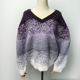 Women's Striped Colorful Sweater Long Sleeves V territory CrewNeck