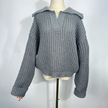 ZhiKnit Women Overized Puff Long Sleeve V Neck Knitted Polo Pullover Sweater Jumper Tops sweater sweaters for women