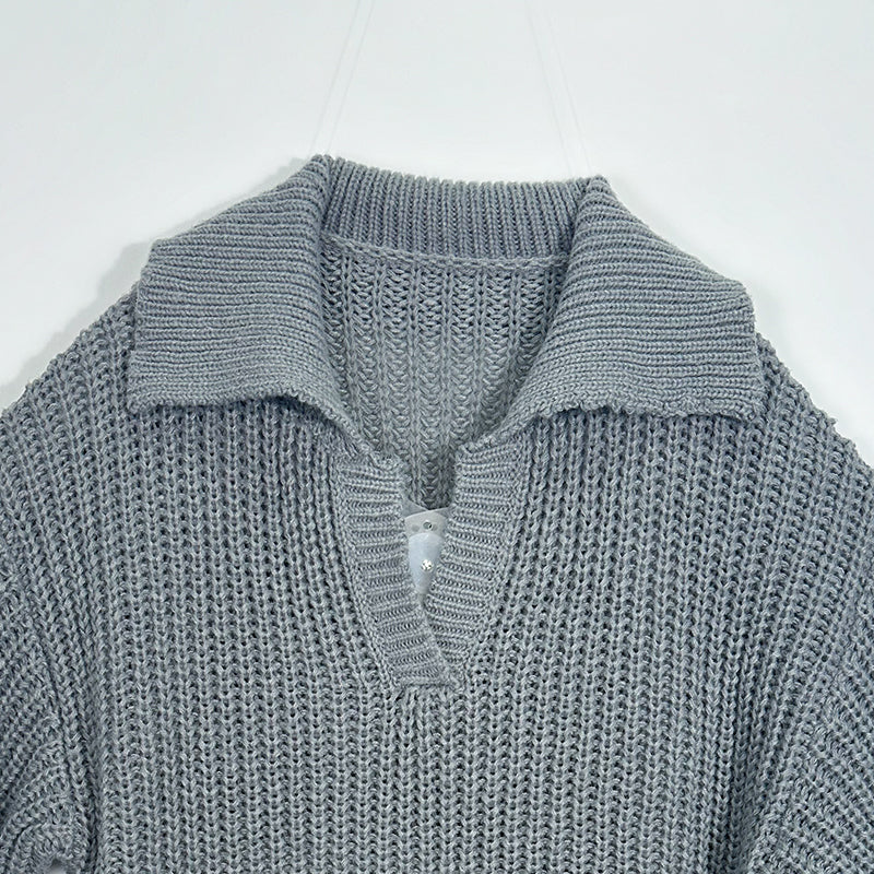 ZhiKnit Women Overized Puff Long Sleeve V Neck Knitted Polo Pullover Sweater Jumper Tops sweater sweaters for women
