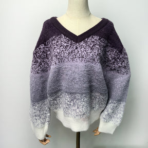 Women's Striped Colorful Sweater Long Sleeves V territory CrewNeck