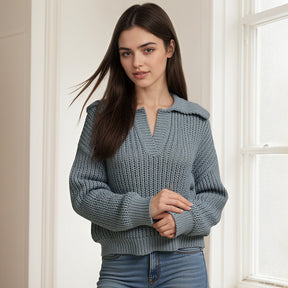 ZhiKnit Women Overized Puff Long Sleeve V Neck Knitted Polo Pullover Sweater Jumper Tops sweater sweaters for women