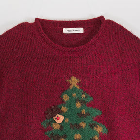 ZhiKnit Women's Christmas sweater paired with innovative printed round neck sweater pullover neck sweater