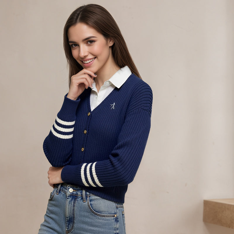 ZhiKnit American retro short fitted knitted cardigan for women, suitable for autumn and winter as an inner layer or base layer top sweater