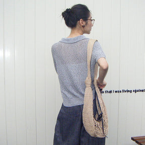 ZhiKnit  Women's Solid Casual Loose Simple Office Pullover Short Sleeve Knit Lapel Tops