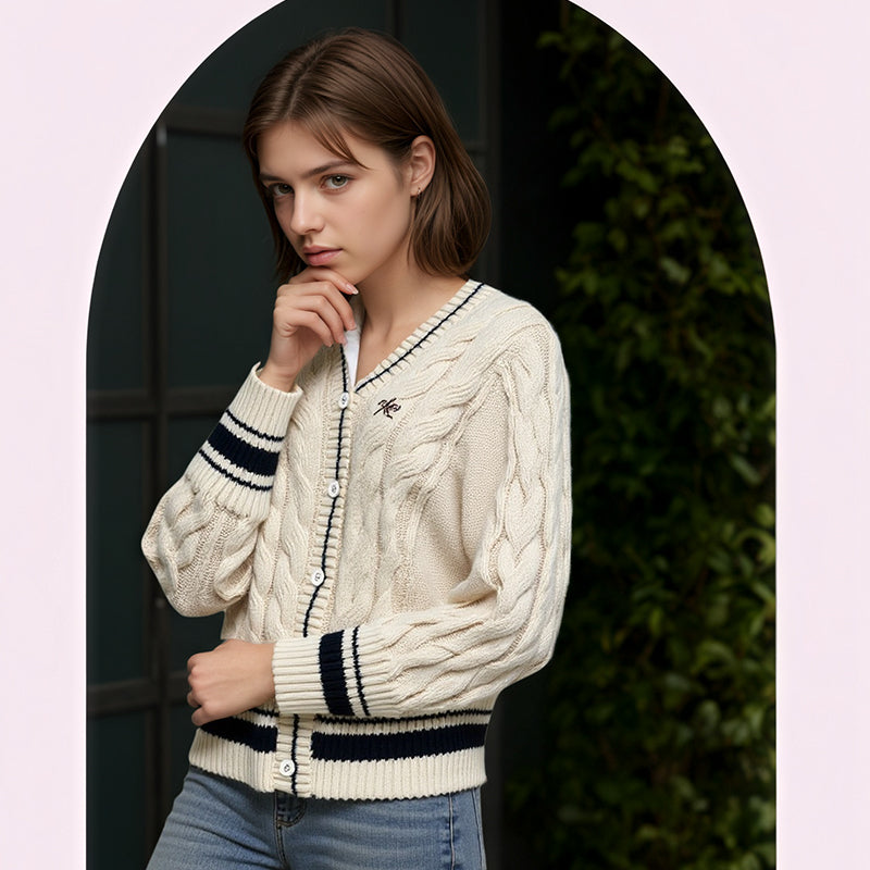 ZhiKnit American retro contrasting coarse needle twisted flower cardigan sweater for women's autumn new slim fit sweater sweater sweater