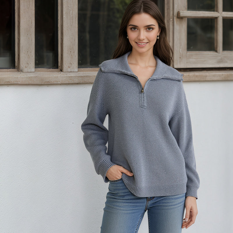 ZhiKnit Quarter Zip Pullover Sweaters for Women Trendy V Neck Long Sleeve Fall Sweaters Solid Knit Chunky Sweater