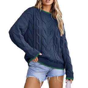 ZhiKnit Sweaters for Women Trendy Crewneck Long Sleeve Color Block Sweater Tops Fall 2025 Chunky Cable Knit Pullover Sweaters